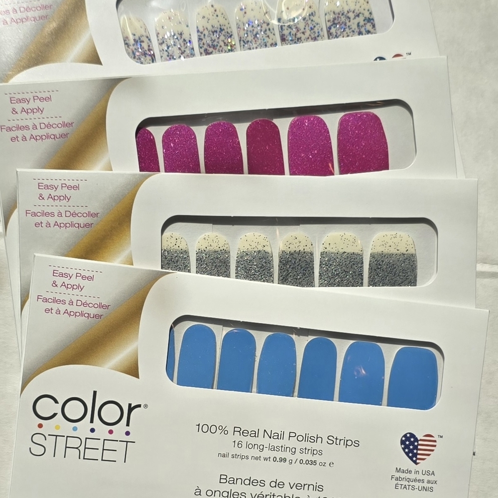 Color Street Nail Strips - Glittery Purple, Blue, Silver